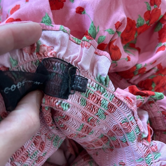 Code X Mode Pink Floral Rose Smocked Ruffle Mini Dress XL - Picture 9 of 9